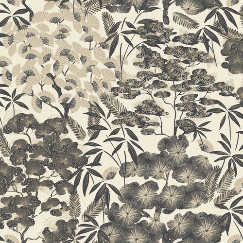 Non-Woven Wallpaper Floral Cream Black Gold Metallic