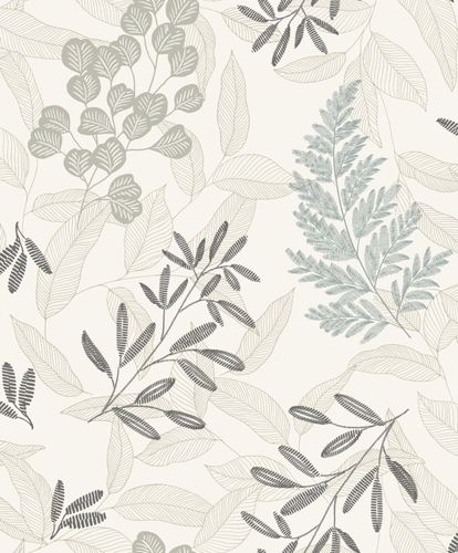 Non-woven wallpaper leaves white blue gold metallic A63901