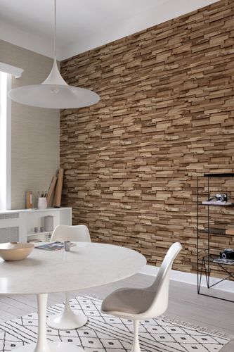 Non-woven wallpaper wood look blocks light brown A64001