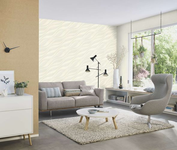 Rasch non-woven wallpaper waves cream metallic 608014
