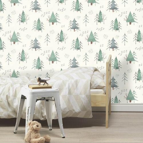 Rasch non-woven wallpaper trees white green brown 300734