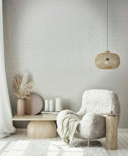 Non-woven wallpaper plain fabric look white metallic 34501