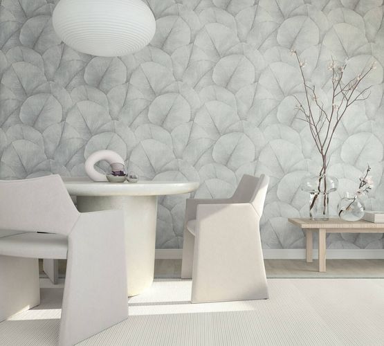 Non-woven wallpaper leaves floral texture blue grey 34512