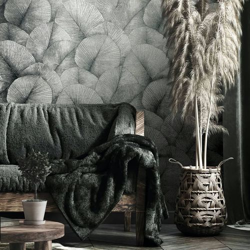 Non-Woven Wallpaper Leaves texture Silver Metallic 34514