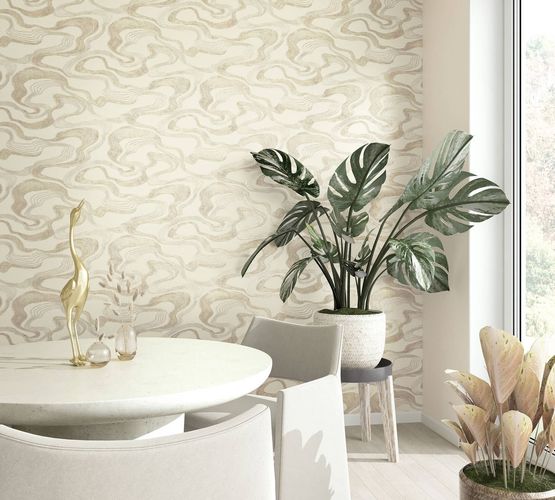 Non-Woven Wallpaper Waves Beige Metallic 34535