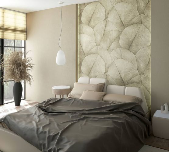 Digital print leaf pattern floral beige cream 34597