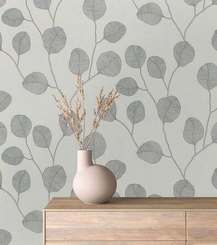 GZSZ non-woven wallpaper leaves grey black white 34810