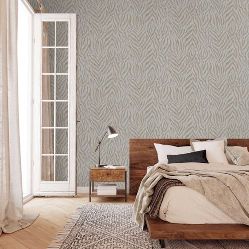 GZSZ non-woven wallpaper zebra beige brown metallic