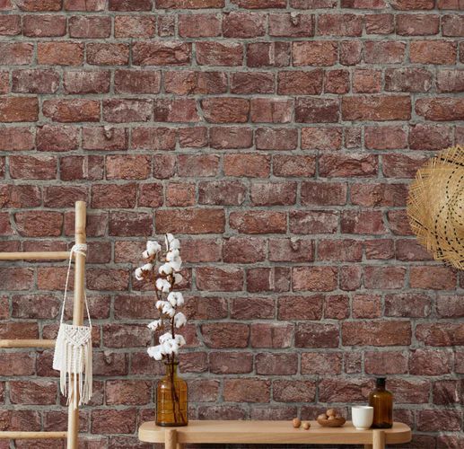 GZSZ non-woven wallpaper 3D look brick red grey 34833