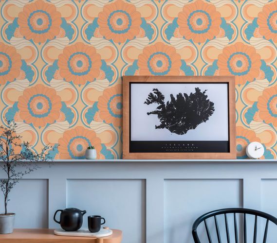 Non-woven wallpaper floral beige turquoise 39530-2