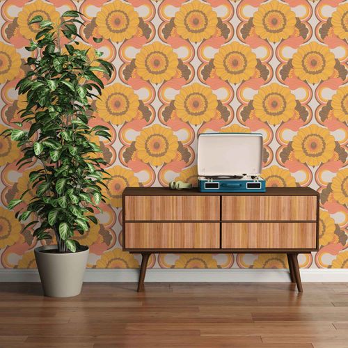Non-woven wallpaper floral abstract brown yellow 39530-4