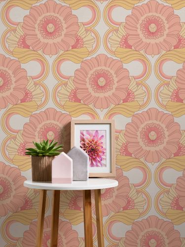 Non-woven wallpaper floral abstract yellow pink 39530-5