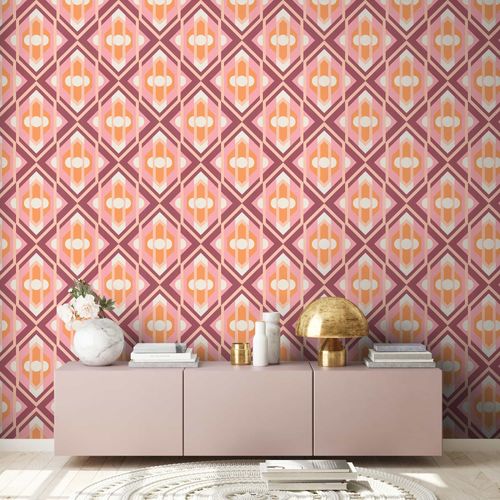 Non-woven wallpaper graphic diamonds orange pink 39531-1