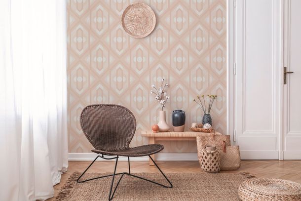 Non-woven wallpaper diamonds beige pink white 39531-5