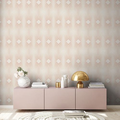 Non-woven wallpaper graphic art deco beige white 39532-4