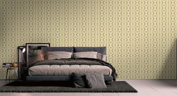 Non-woven wallpaper tiles retro brown yellow 39533-3