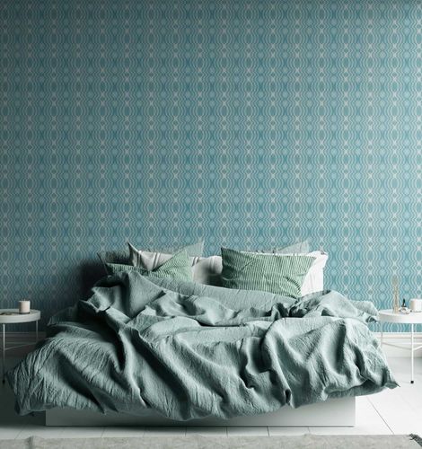 Non-woven wallpaper oval graphic turquoise white 39534-2