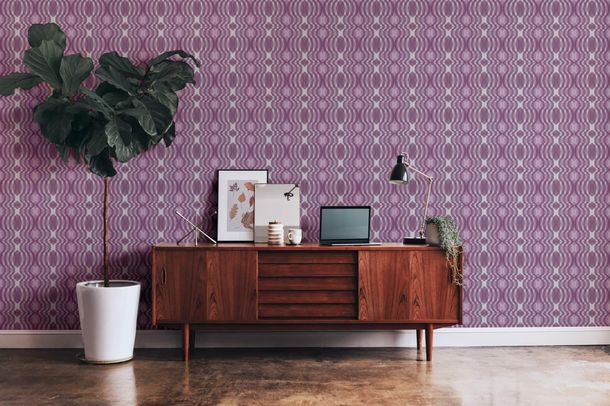 Non-woven wallpaper oval graphic purple white 39534-3