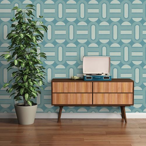 Non-woven wallpaper shapes graphic turquoise blue 39536-4