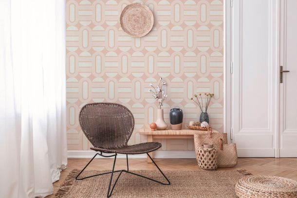 Non-woven wallpaper shapes graphic pink cream 39536-5