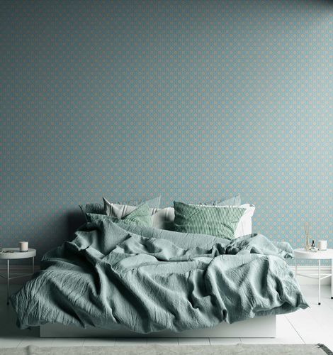 Non-woven wallpaper circles retro turquoise blue 39537-4