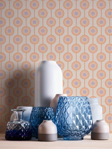 Non-woven wallpaper circles retro beige orange 39537-5