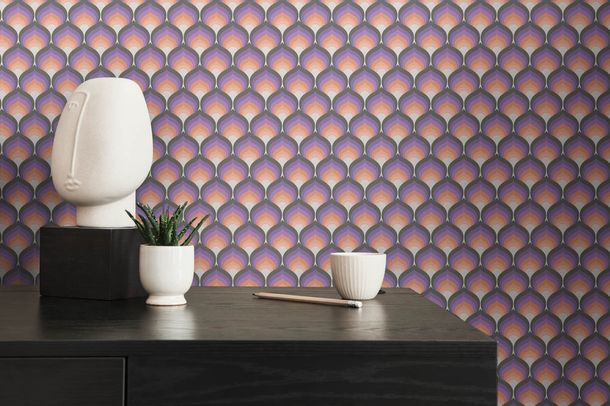 Non-woven wallpaper retro graphic orange purple 39538-2