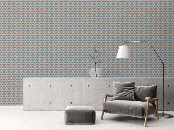 Non-woven wallpaper retro graphic orange turquoise 39538-3