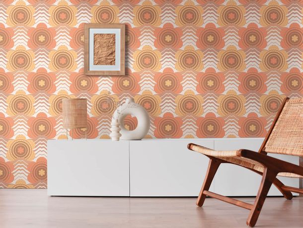 Non-woven wallpaper waves flowers brown beige 39539-3