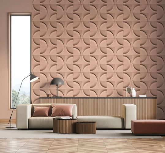 Non-woven wallpaper tiles 3D effect circles red brown 34467