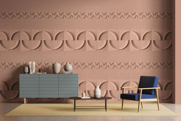 Border tiles 3D effect circles red brown 34471