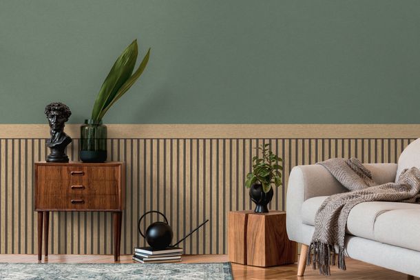 Non-woven wallpaper panel wood effect beige black 39744-1