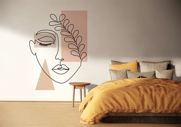 Mural non-woven graphic illustration white pink 81608
