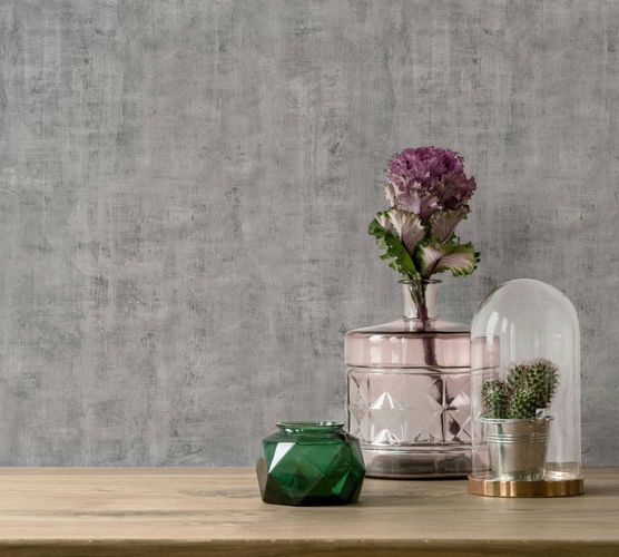 Non-woven wallpaper plain concrete look grey 81612
