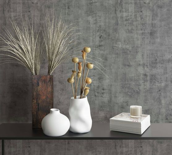 Non-woven wallpaper plain concrete look dark grey 81614