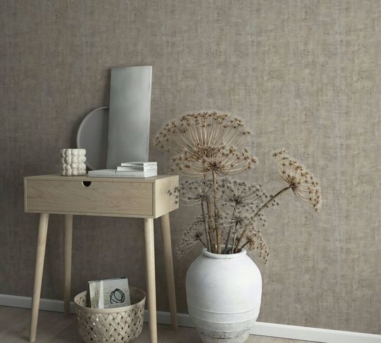 Non-woven wallpaper plain concrete look brown grey 81618