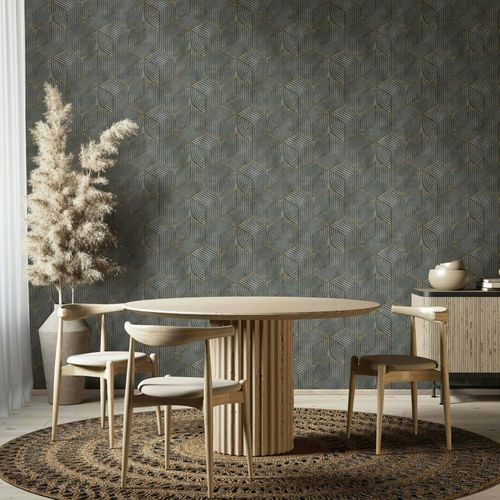 Non-woven wallpaper geometric stripes grey black 81619