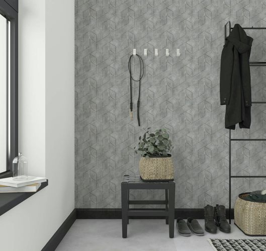 Non-woven wallpaper geometric stripes grey beige 81620