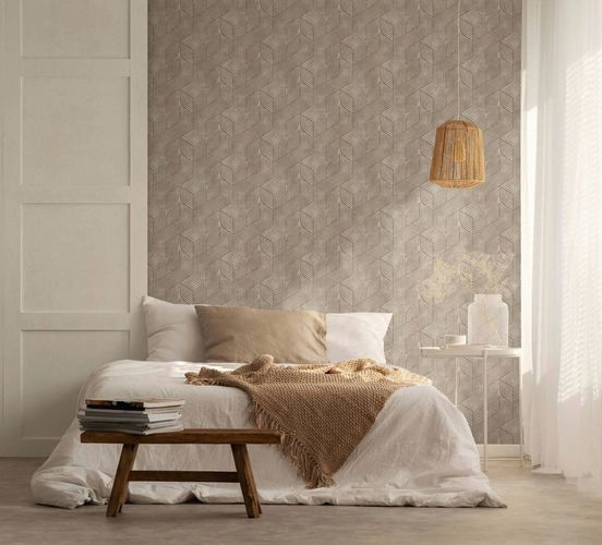 Non-woven wallpaper geometric stripes grey brown 81621