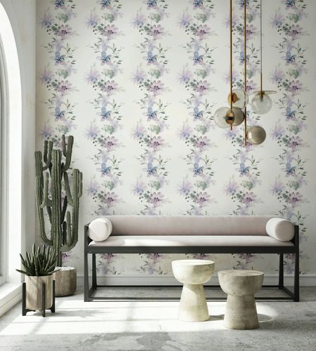 Non-woven wallpaper nature floral white purple blue 81625