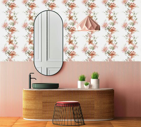 Non-woven wallpaper nature floral white pink green 81626
