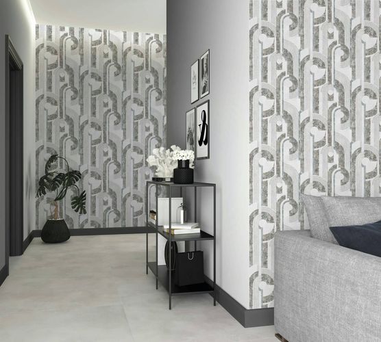 Non-woven wallpaper geometric lines cream blue grey 81630