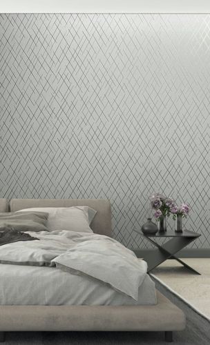 Non-woven wallpaper lines grey silver metallic 82404