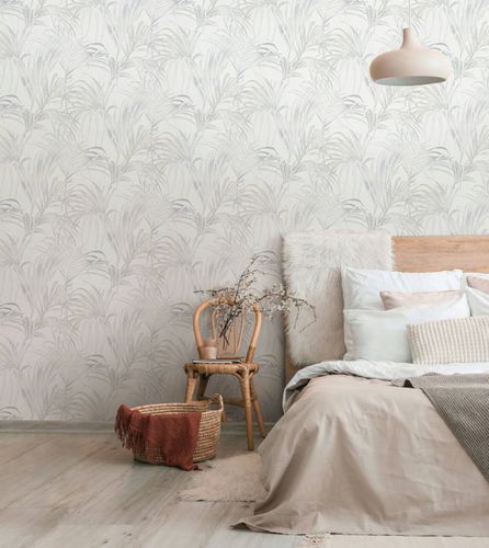 Non-woven wallpaper palm tree texture white beige 82412