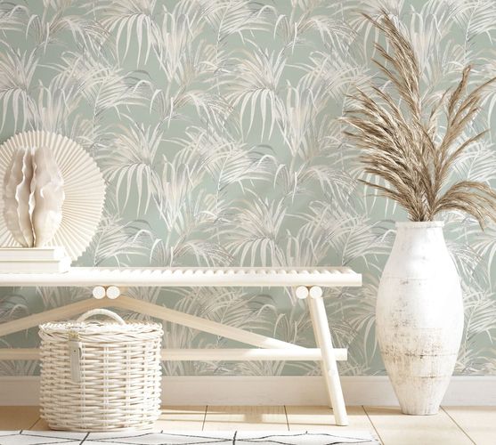 Non-woven wallpaper palm tree texture beige green 82414
