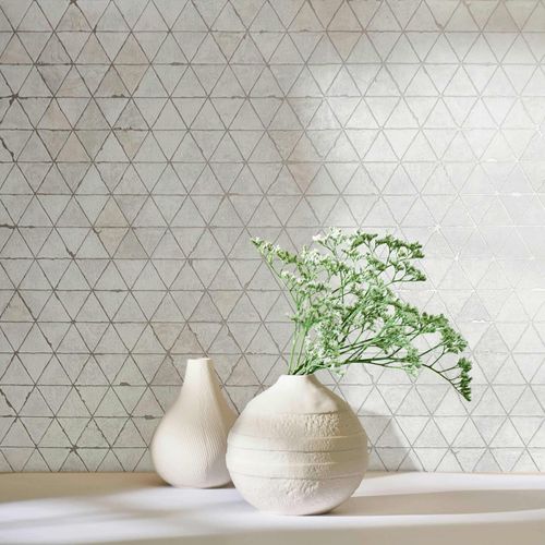 Non-woven wallpaper geometric cream bronze metallic