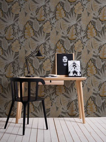 Non-woven wallpaper leaves brown grey 39346-3