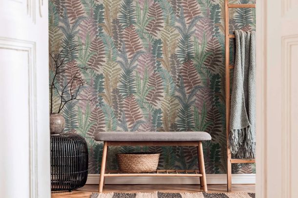 Non-woven wallpaper leaves watercolor grey 39347-1