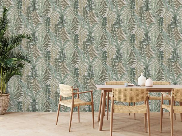 Non-woven wallpaper leaves watercolor grey green 39347-4