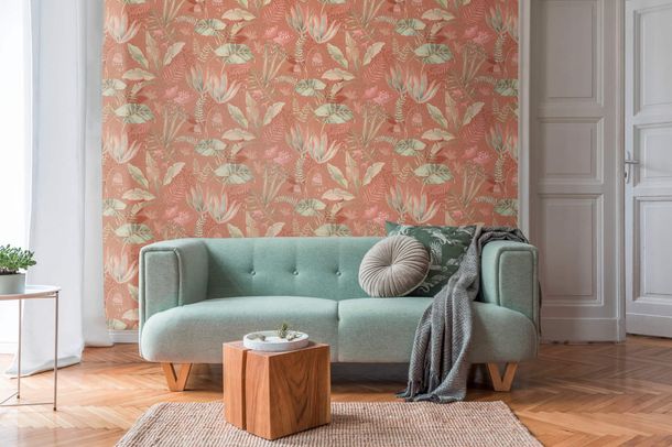 Non-woven wallpaper jungle red orange green 39348-2